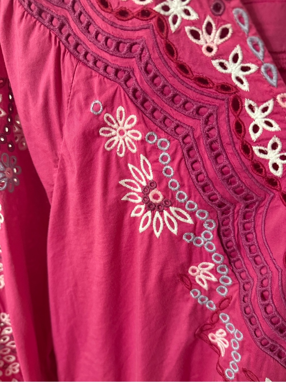Soft Surroundings Embroidered Eyelet Fuchsia Peasant Top - Picture 3 of 9